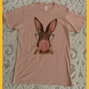 Bubblegum Rabbit Pink T Shirt with Bling Leopard Glasses - Medium NEW